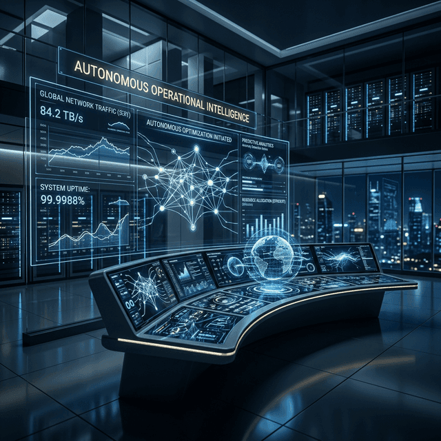 Enterprise control room with data visualizations